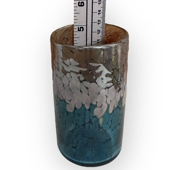 Handcrafted Hand Blown Glass Tumbler Short Vase w Reflective Iridescent Colors - Picture 9 of 16